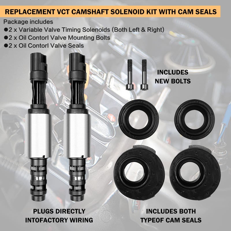 VOBRAMY Dade 2 Set VCT Camshaft Variable Valve Timing Solenoid Set Compatible with Ford 3V 5.4L 4.6L F150 F250 F350 LINCOLN MERCURY (6 PCS) 2 Solenoids + 2 Seals + 2 Screws - Image 5